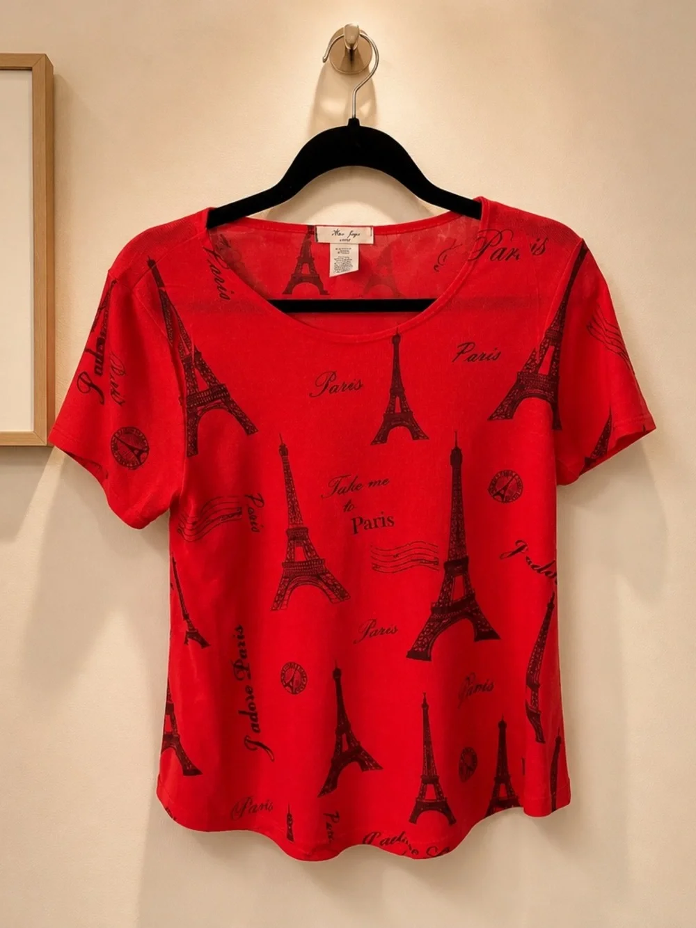 Women's Red Eiffel Tower Short Sleeve Tee by New Joy